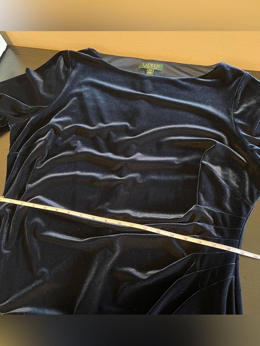 Lauren Ralph Lauren Blue Velvet Boat Neck Dress 14W Formal - Picture 11 of 11